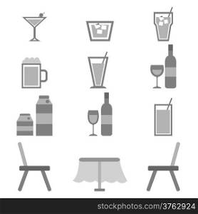 Drinks icons in restaurant on white background, stock vector