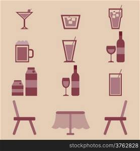 Drinks icons set in restaurant, stock vector