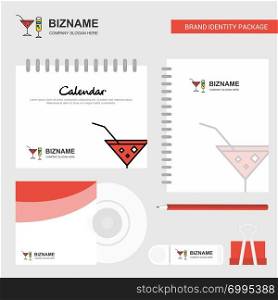 Drinks Logo, Calendar Template, CD Cover, Diary and USB Brand Stationary Package Design Vector Template