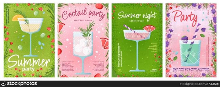 Drinks posters. Juice cover templates, summer party on pool or beach with fresh beverages. Healthy lifestyle, swanky creative menu vector cards. Illustration of banner summer cocktail. Drinks posters. Juice cover templates, summer party on pool or beach with fresh beverages. Healthy lifestyle, swanky creative menu vector cards