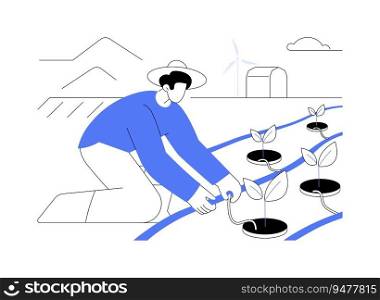 Drip irrigation system abstract concept vector illustration. Worker installing drip irrigation system, sprinkling equipment, agribusiness industry, agricultural sector abstract metaphor.. Drip irrigation system abstract concept vector illustration.