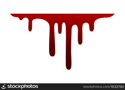 Dripping blood horizontal line. Oozing bloody red liquid. Halloween scary decoration mockup. Flowing paint or syrup. Leak ink with drop streams. Spooky bleeding texture template. Vector spilled fluid. Dripping blood horizontal line. Oozing bloody red liquid. Halloween scary decoration. Flowing paint or syrup. Leak ink with drop streams. Bleeding texture template. Vector spilled fluid