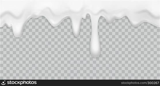 Dripping cream. Milk yogurt pouring white cream border with drops drink dessert mayonnaise flow isolated vector creamy texture. Dripping cream. Milk yogurt pouring white cream border with drops drink dessert mayonnaise flow isolated vector creamy