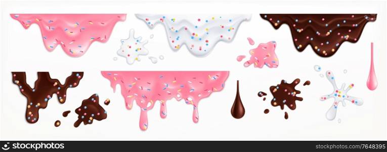 Dripping for doughnut with glaze and cream realistic set isolated vector illustration
