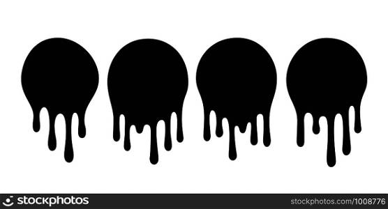 Dripping oil blob. Drip drop paint or sauce stain drips. Black drippings sauces current round spots, ink paint leak or liquid chocolate vector isolated icons set. Dripping oil blob. Drip drop paint or sauce stain drips. Black drippings sauces round spots vector set