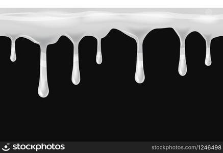 Dripping seamless white, dripps, liquid drop and splash. Dripping seamless white, dripps, liquid drop and splash, isolated on black, vector and illustration.