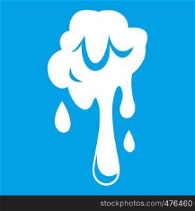 Dripping slime icon white isolated on blue background vector illustration. Dripping slime icon white
