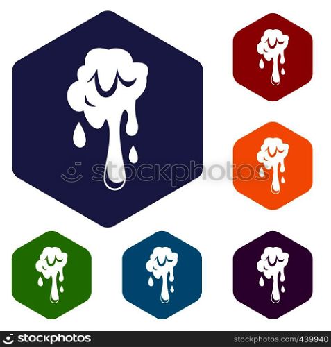 Dripping slime icons set hexagon isolated vector illustration. Dripping slime icons set hexagon