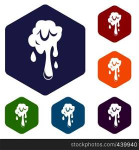 Dripping slime icons set hexagon isolated vector illustration. Dripping slime icons set hexagon