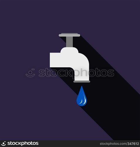 Dripping tap with drop icon in flat style on a violet background. Dripping tap with drop icon, flat style