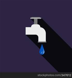 Dripping tap with drop icon in flat style on a violet background. Dripping tap with drop icon, flat style
