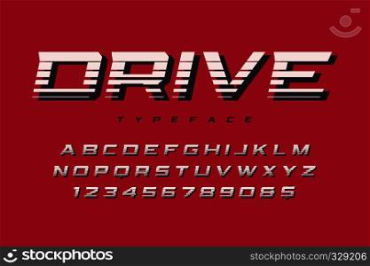 Drive display font design, alphabet, typeface, letters and numbers typography. Drive display font design, alphabet, typeface, letters and numbe