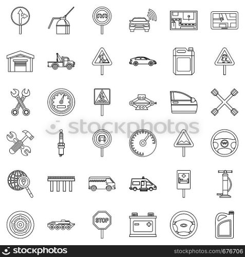Drive icons set. Outline style of 36 drive vector icons for web isolated on white background. Drive icons set, outline style