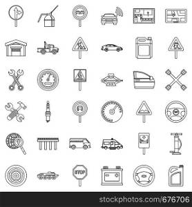 Drive icons set. Outline style of 36 drive vector icons for web isolated on white background. Drive icons set, outline style