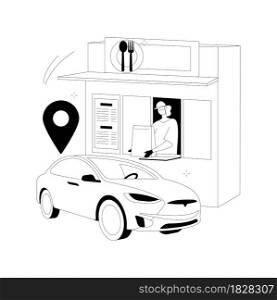 Drive-in restaurant abstract concept vector illustration. Drive-through cafe, virus-safe drive-in services, social isolated facilities, no-contact pick up, take away order abstract metaphor.. Drive-in restaurant abstract concept vector illustration.