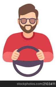 Driver experience symbol. Man driving car icon isolated on white background. Driver experience symbol. Man driving car icon