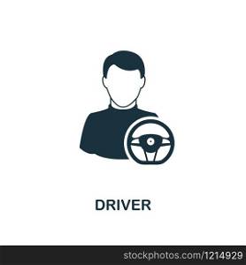 Driver icon. Monochrome style design from professions collection. UI. Pixel perfect simple pictogram driver icon. Web design, apps, software, print usage.. Driver icon. Monochrome style design from professions icon collection. UI. Pixel perfect simple pictogram driver icon. Web design, apps, software, print usage.