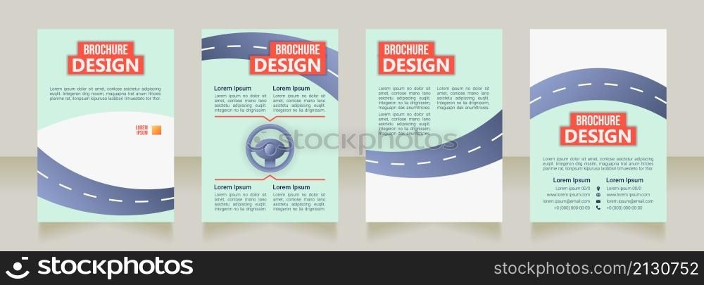 Driver training school blank brochure design. Template set with copy space for text. Premade corporate reports collection. Editable 4 paper pages. Bebas Neue, Ebrima, Roboto Light fonts used. Driver training school blank brochure design