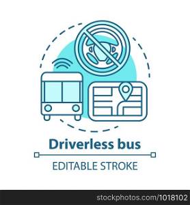 Driverless bus concept icon. Autopilot for city passenger transportation. Autonomous vehicle on route idea thin line illustration. Vector isolated outline drawing. Editable stroke