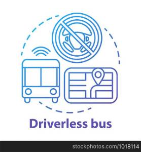 Driverless bus concept icon. Autopilot for city passenger transportation. Autonomous vehicle on route idea thin line illustration. Vector isolated outline drawing. Editable stroke