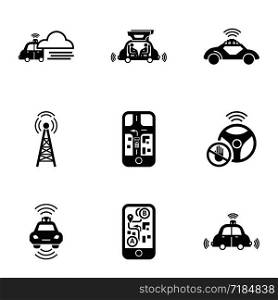 Driverless car icon set. Simple set of 9 driverless car vector icons for web design isolated on white background. Driverless car icon set, simple style