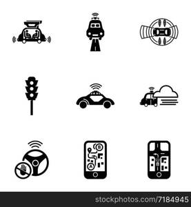 Driverless car route icon set. Simple set of 9 driverless car route vector icons for web design isolated on white background. Driverless car route icon set, simple style