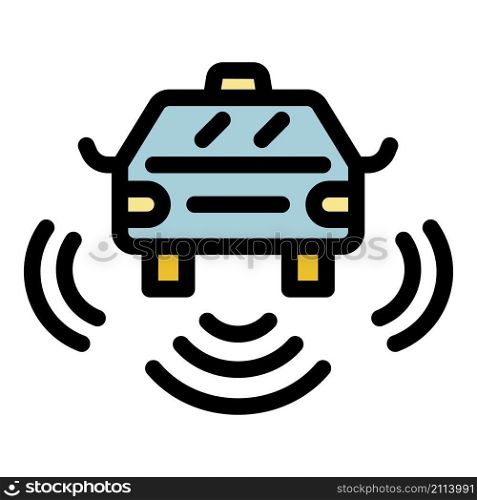 Driverless car taxi icon. Outline driverless car taxi vector icon color flat isolated. Driverless car taxi icon color outline vector