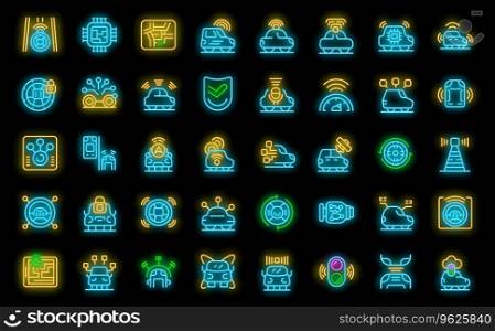 Driverless vehicle icons set outline vector. Car future. Drive self neon color on black. Driverless vehicle icons set vector neon