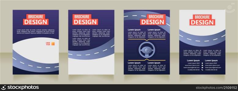 Drivers education blank brochure design. Template set with copy space for text. Premade corporate reports collection. Editable 4 paper pages. Bebas Neue, Ebrima, Roboto Light fonts used. Drivers education blank brochure design