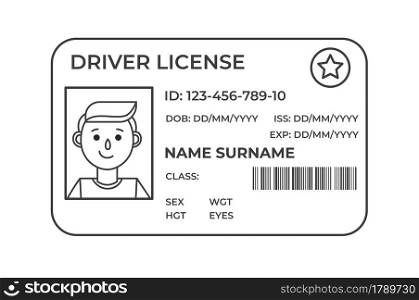 Drivers License. A plastic id card. Vector outline illustration of the template.. Drivers License. A plastic identity card. Vector outline illustration of the template.