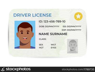 Drivers License. A plastic identity card. Vector flat illustration of the template. Drivers License. A plastic identity card. Vector flat illustration of the template.