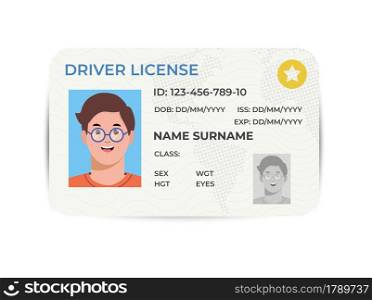 Drivers License. A plastic identity card. Vector flat illustration of the template. Drivers License. A plastic identity card. Vector flat illustration of the template.