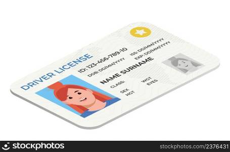 Drivers License. A plastic identity card. Vector isometric flat illustration of the template