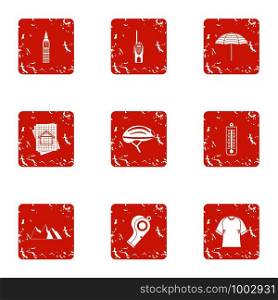Driveway icons set. Grunge set of 9 driveway vector icons for web isolated on white background. Driveway icons set, grunge style