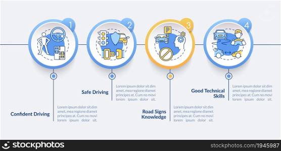 Driving education result vector infographic template. Presentation outline design elements. Data visualization with 4 steps. Process timeline info chart. Workflow layout with line icons. Driving education result vector infographic template