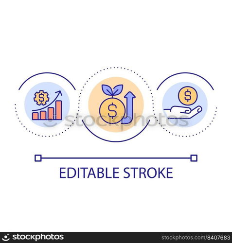 Driving financial growth loop concept icon. Investment plan abstract idea thin li≠illustration. Personal finances. Funding opportunities. Isolated outli≠drawing. Editab≤stroke. Arial font used. Driving financial growth loop concept icon