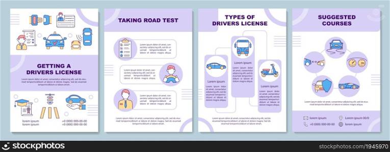 Driving school brochure template. Drivers education. Flyer, booklet, leaflet print, cover design with linear icons. Vector layouts for presentation, annual reports, advertisement pages. Driving school brochure template