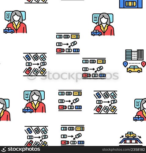 Driving School Lesson Vector Seamless Pattern Thin Line Illustration. Driving School Lesson Vector Seamless Pattern
