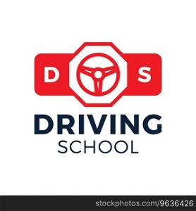 Driving school logo car wheel and stop road sign Vector Image