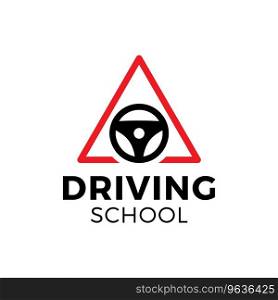 Driving school logo car wheel with road sign Vector Image