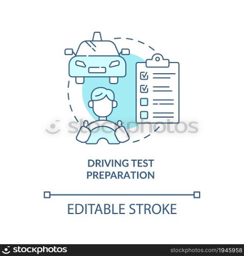 Driving test preparation blue concept icon. Driving school benefits abstract idea thin line illustration. Road and theory exam. Drivers license. Vector isolated outline color drawing. Editable stroke. Driving test preparation blue concept icon