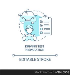 Driving test preparation blue concept icon. Driving school benefits abstract idea thin line illustration. Road and theory exam. Drivers license. Vector isolated outline color drawing. Editable stroke. Driving test preparation blue concept icon