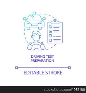 Driving test preparation blue gradient concept icon. Driving school benefits abstract idea thin line illustration. Road and theory exam. Drivers license. Vector isolated outline color drawing. Driving test preparation blue gradient concept icon