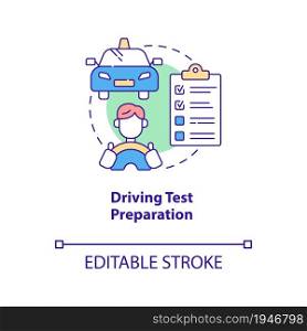 Driving test preparation concept icon. Driving school benefits abstract idea thin line illustration. Road and theory exam. Drivers license. Vector isolated outline color drawing. Editable stroke. Driving test preparation concept icon