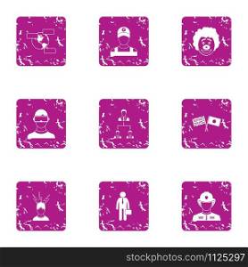 Droll icons set. Grunge set of 9 droll vector icons for web isolated on white background. Droll icons set, grunge style