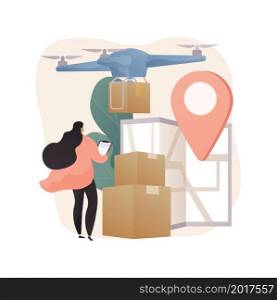 Drone delivery abstract concept vector illustration. Drone commercial delivery, supply business trend, cargo drones, autonomous goods shipping, unmanned package transportation abstract metaphor.. Drone delivery abstract concept vector illustration.