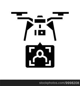 drone delivery and identificate with face id technology glyph icon vector. drone delivery and identificate with face id technology sign. isolated contour symbol black illustration. drone delivery and identificate with face id technology glyph icon vector illustration