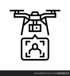 drone delivery and identificate with face id technology line icon vector. drone delivery and identificate with face id technology sign. isolated contour symbol black illustration. drone delivery and identificate with face id technology line icon vector illustration