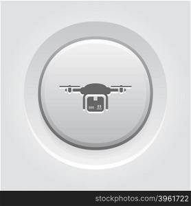 Drone Delivery Icon. Drone Delivery Icon. Business Concept. Grey Button Design