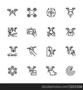 Drone, drone service, drone activity and drone hobby line icon set. Pixel perfect, editable stroke vector, isolated at white background